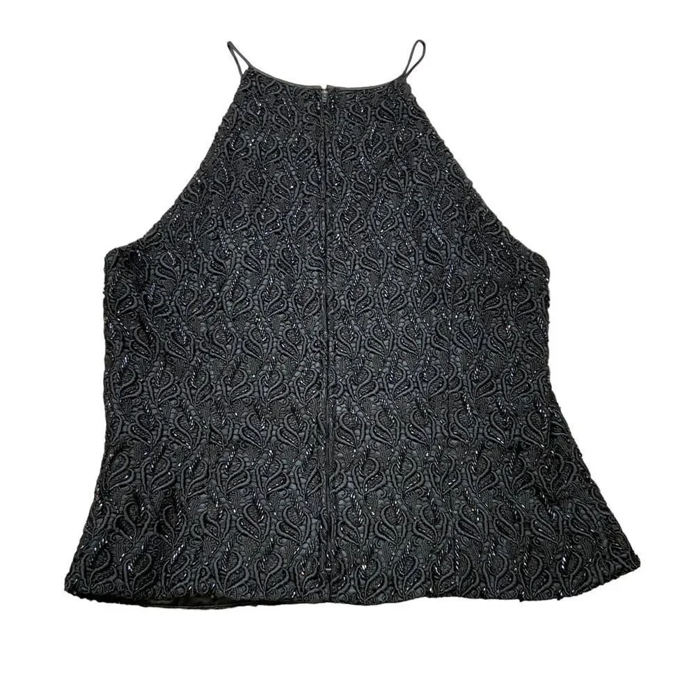 Carmen Marc Valvo Brand‎ Black Beaded Formal Top Size 10 - Picture 6 of 13